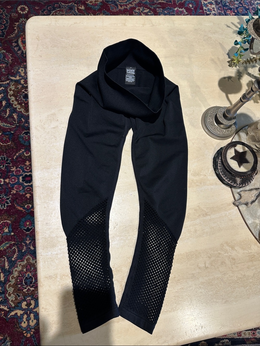 PINK Victoria's Secret Black Mesh-Accent Jeggings